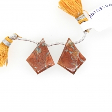 Malinga Jasper Drops Shield Shape 23x18mm Drilled Beads Matching Pair