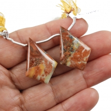 Malinga Jasper Drops Shield Shape 28x19mm Drilled Beads Matching Pair