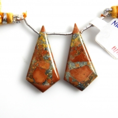 Malinga Jasper Drops Shield Shape 34x17mm Drilled Beads Matching Pair