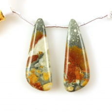 Malinga Jasper Drops Wing Shape 39x14mm Drilled Beads Matching Pair