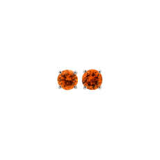 Mandarin Garnet Round 1.47 Carat Stud Earrings in 14K White Gold