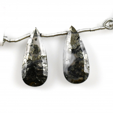 Marcasite Drops Almond Shape 24x10mm Drilled Beads Matching Pair