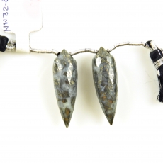 Marcasite Drops Briolette Shape 28x9mm Drilled Beads Matching Pair