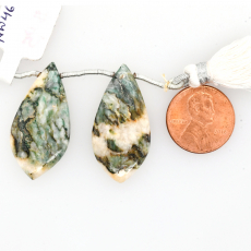 Mariposite Drops Leaf Shape 30x16mm Drilled Bead Matching Pair