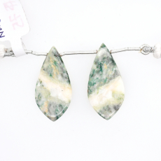 Mariposite Drops Leaf Shape 33x16mm Drilled Beads Matching Pair