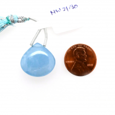 Milky Aquamarine Drop Heart Shape 20mm Drilled Bead Single Piece