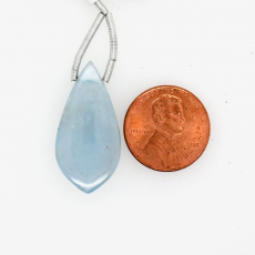 Milky Aquamarine Drop Leaf Shape 29x14mm Drilled Bead Single Pendant Piece