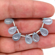 Milky Aquamarine Drops Almond Shape 10x7mm Drilled Beads 7 Pieces Line