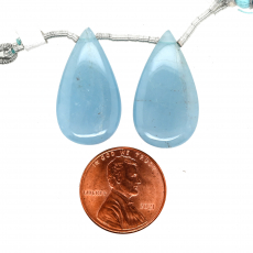 Milky Aquamarine Drops Almond Shape 26x14m Drilled Beads Matching Pair