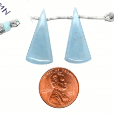 Milky Aquamarine Drops Conical Shape 26x13m Drilled Beads Matching Pair