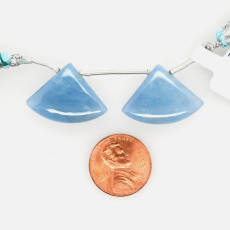 Milky Aquamarine Drops Fan Shape 18x24mm Drilled Beads Matching Pair