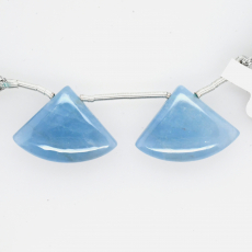 Milky Aquamarine Drops Fan Shape 18x24mm Drilled Beads Matching Pair