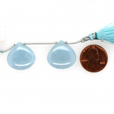 Milky Aquamarine Drops Heart Shape 19x19mm Drilled Beads Matching Pair