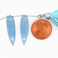 Milky Aquamarine Drops Okra Shape 28x8mm Drilled Beads Matching Pair