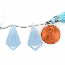 Milky Aquamarine Drops Shield Shape 28x15mm Drilled Beads Matching Pair