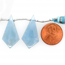 Milky Aquamarine Drops Shield Shape 29x15mm Drilled Beads Matching Pair