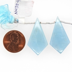 Milky Aquamarine Drops Shield Shape 38x17mm Drilled Bead Matching Pair