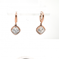 Moissanite  Princess Cut 4 Carat Dangle Earring With Diamond Accents In 14k Rose Gold (ER0762)