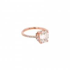 Moissanite Emerald Cut 2.52 Carat Ring with Accent Diamonds in 14K Rose Gold
