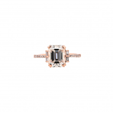Moissanite Emerald Cut 2.52 Carat Ring with Accent Diamonds in 14K Rose Gold
