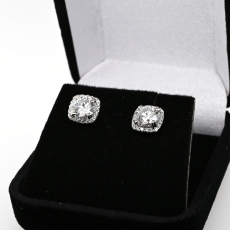 Moissanite Round 2.34 Carat Earrings with Accent Diamonds in 14K White Gold