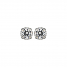 Moissanite Round 2.34 Carat Earrings with Accent Diamonds in 14K White Gold