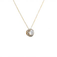 Moissanite Round Shape 0.74 Carat Pendant with Accent Diamond in 14K Yellow Gold ( Chain Not Included )