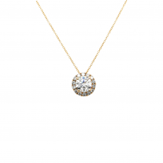 Moissanite Round Shape 0.74 Carat Pendant with Accent Diamond in 14K Yellow Gold ( Chain Not Included )