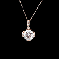 Moissanite Round Shape 3.62 Carat Pendant with Accent Diamond Pendant in 14K Rose Gold ( Chain Not Included )