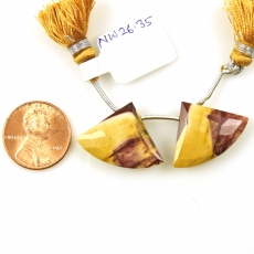Mookaite Jasper Drops Fan Shape 24x17mm Drilled Beads Matching Pair