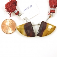 Mookaite Jasper Drops Fan Shape 26x19mm Drilled Beads Matching Pair