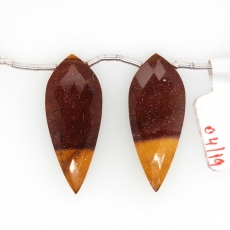 Mookaite Jasper Drops Leaf Shape 31x13mm Drilled Beads Matching Pair