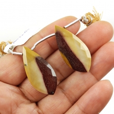 Mookaite Jasper Drops Leaf Shape 33x15mm Drilled Beads Matching Pair