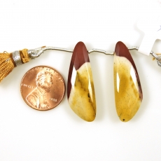 Mookaite Jasper Drops Wing Shape 33x12mm Drilled Beads Matching Pair