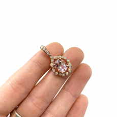 Morganite Oval 1.66 Carat Pendant with Accent Diamonds in 14K Rose Gold ( Chain Not Included )