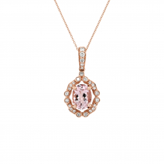Morganite Oval 1.66 Carat Pendant with Accent Diamonds in 14K Rose Gold ( Chain Not Included )