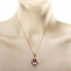 Morganite Oval 2.42 Carat Pendant with Accent Diamonds in 14K Rose Gold ( Chain Not Included )