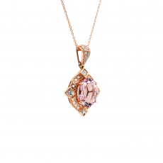 Morganite Oval 2.42 Carat Pendant with Accent Diamonds in 14K Rose Gold ( Chain Not Included )