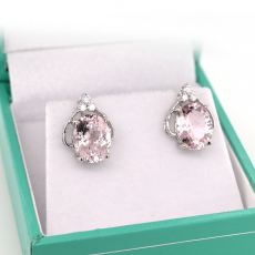 Morganite Oval 3.34 Carat Earrings in 14K White Gold with Accent Diamonds