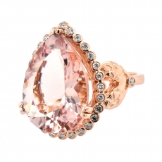 Morganite Pear 10.03 Carat Ring With Diamond Accent in 14K Rose Gold