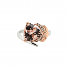 Morganite Trillion 2.92 Carat Ring in 14K Dual Tone (White/Rose) Gold with Accent Diamonds