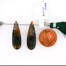 Moss Agate Drop Almond Shape 30x10mm Drilled Bead Matching Pair