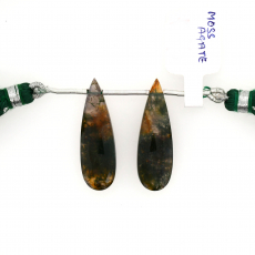 Moss Agate Drop Almond Shape 30x10mm Drilled Bead Matching Pair