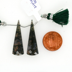 Moss Agate Drop Conical Shape 31x11mm Drilled Bead Matching Pair
