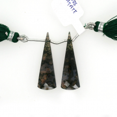 Moss Agate Drop Conical Shape 31x11mm Drilled Bead Matching Pair