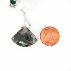 Moss Agate Drop Fan Shape 21x27mm Drilled Bead Single Pendant Piece