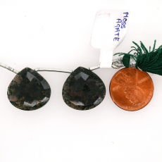 Moss Agate Drop Heart Shape 19x19mm Drilled Bead Matching Pair