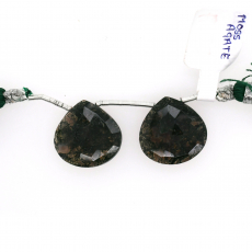 Moss Agate Drop Heart Shape 19x19mm Drilled Bead Matching Pair