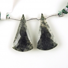 Moss Agate Drops Conical Shape 33x19mm Drilled Beads Matching Pair