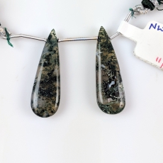 Moss Agate Elongated Almond Shape 33x11mm Drilled Beads Matching Pair